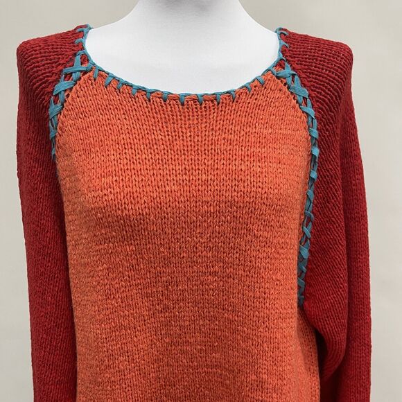 Jennifer Jenny George Sketchbook Ribbon Sweater Size 2X Red Orange Purple Blue - Picture 2 of 10